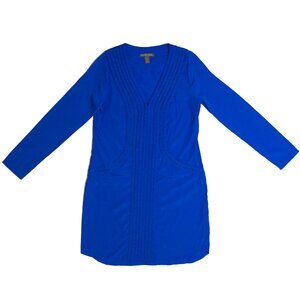 Charlie Jade Royal Blue Long Sleeve Textured Boho Romantic V Neck Dress Sz SP